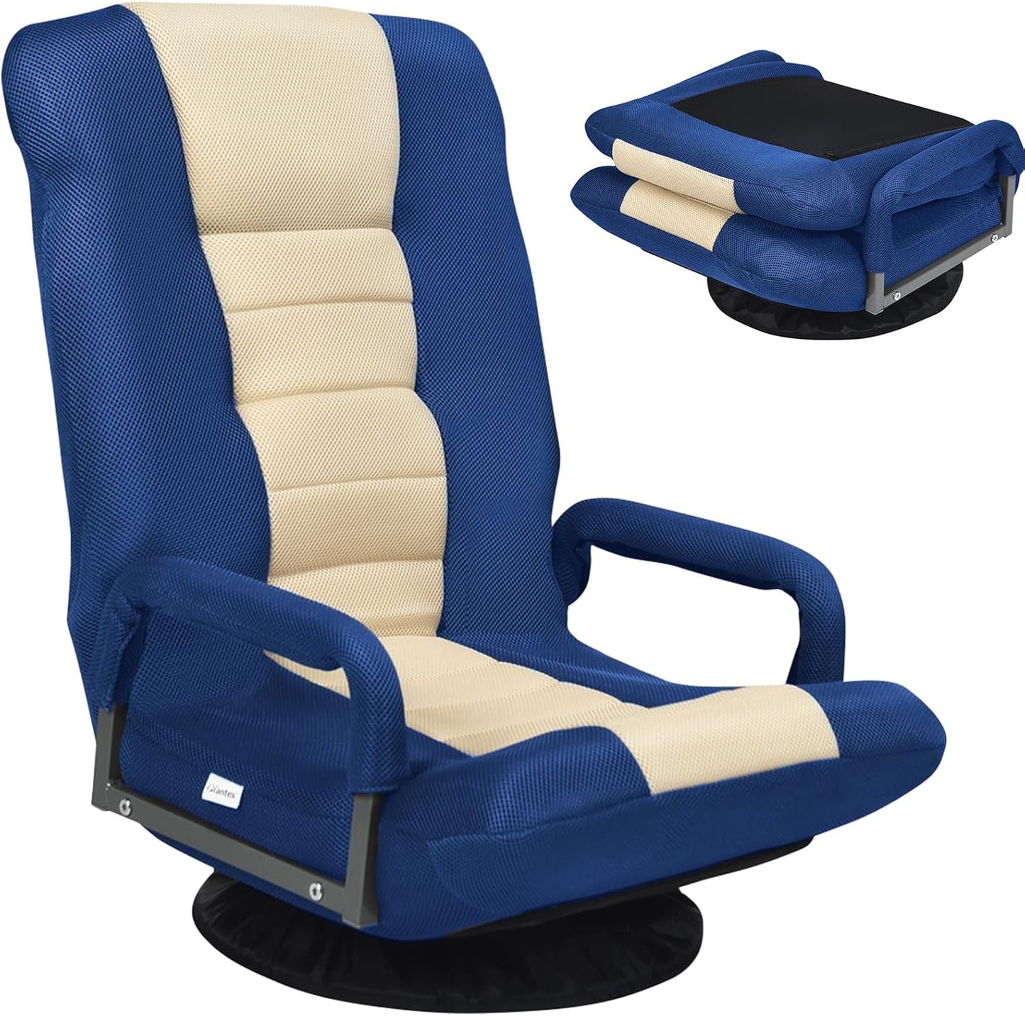 Giantex Floor Chair, 360 Degree Swivel Chair with Adjustable Backrest, Lumbar Support, Armrest, Foldable Lazy Sofa Rocker for TV, Reading, Playing Video Games, Black/Red