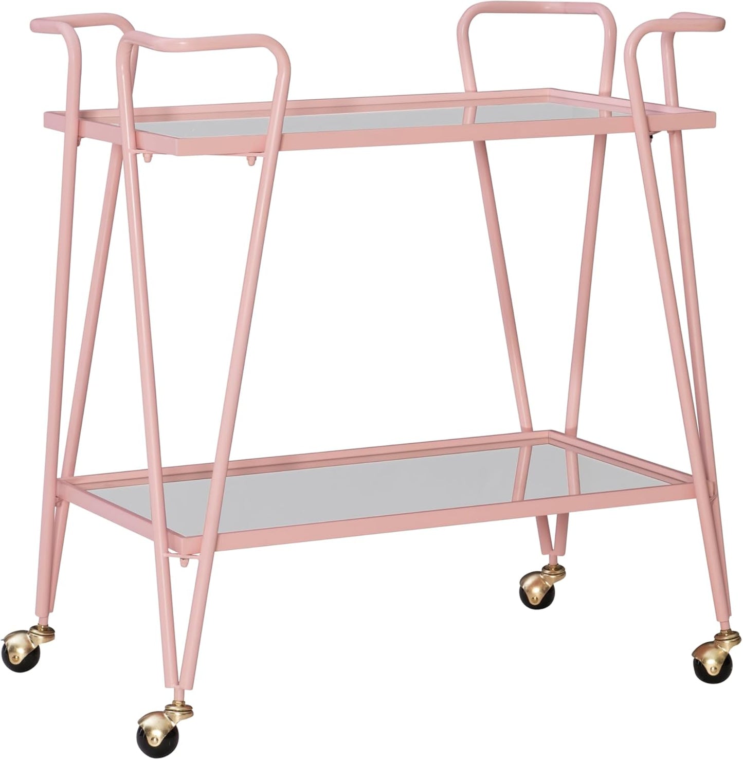 Linon Gina Silver Mid Century Bar Cart with Mirrored Shelves on Locking Castors