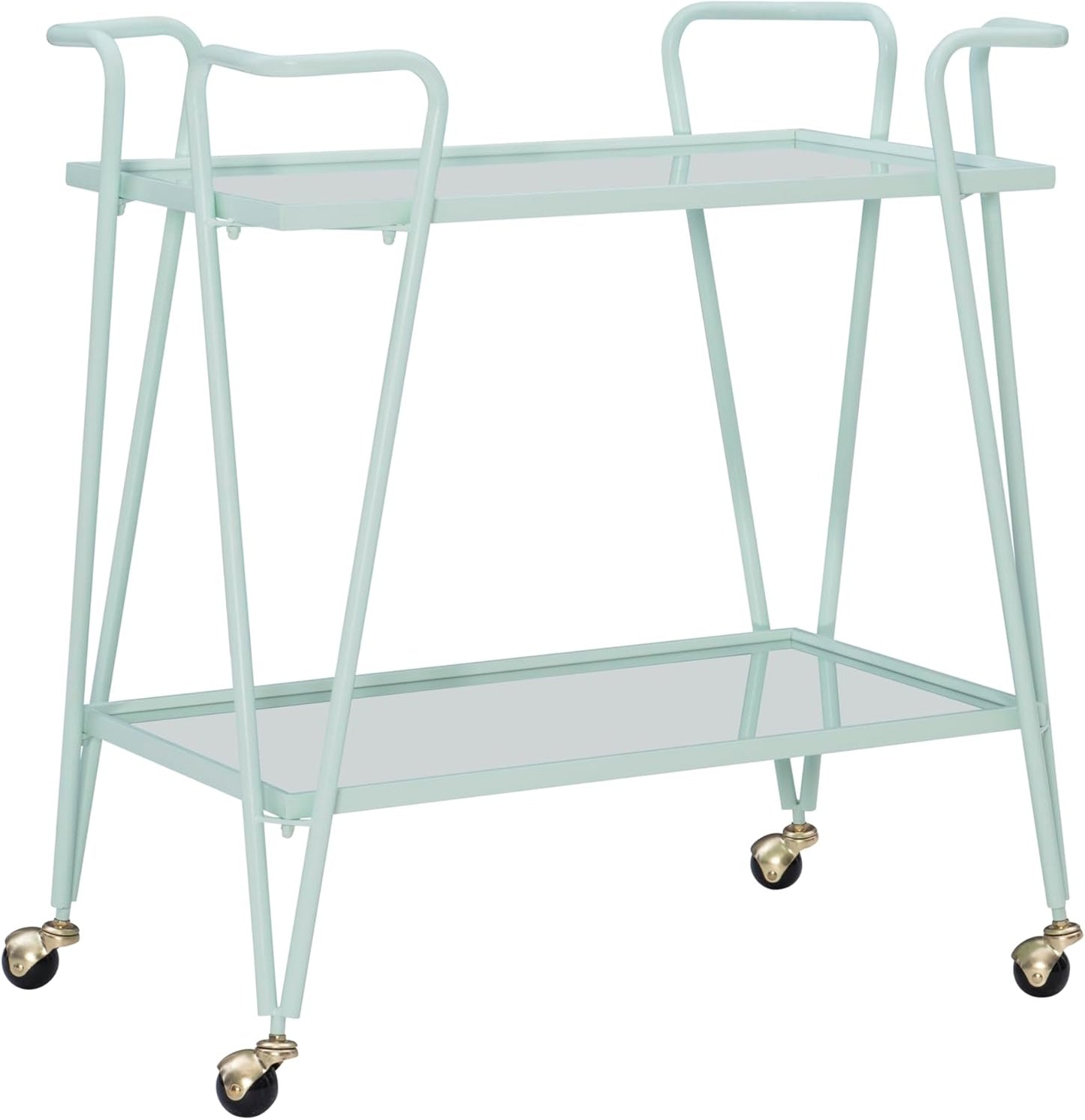 Linon Gina Silver Mid Century Bar Cart with Mirrored Shelves on Locking Castors