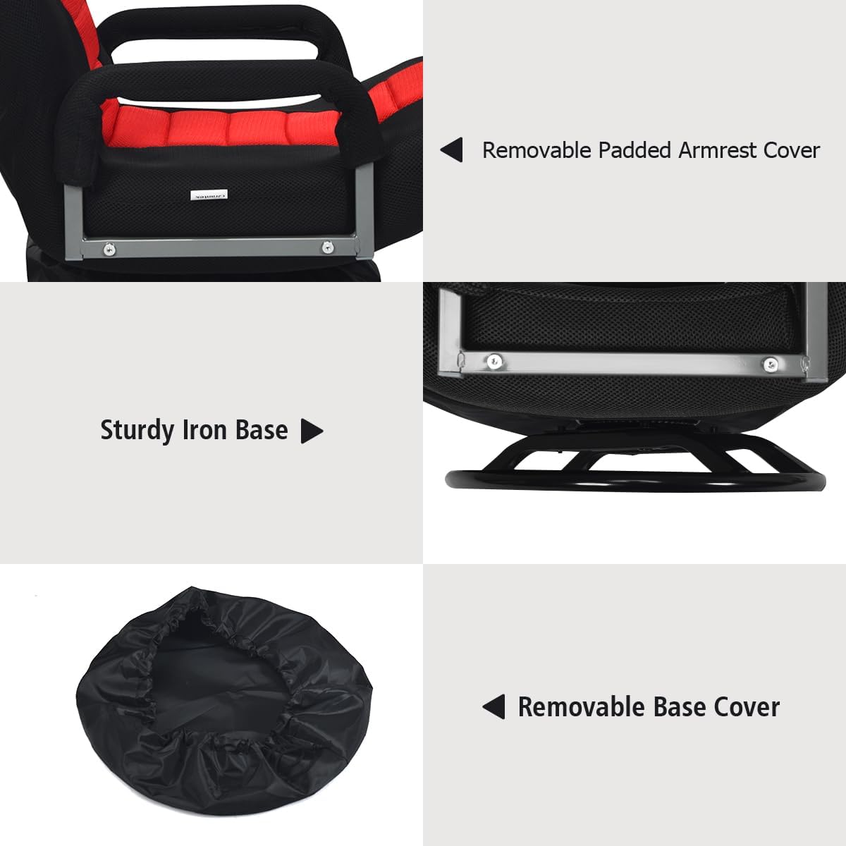 Giantex Floor Chair, 360 Degree Swivel Chair with Adjustable Backrest, Lumbar Support, Armrest, Foldable Lazy Sofa Rocker for TV, Reading, Playing Video Games, Black/Red