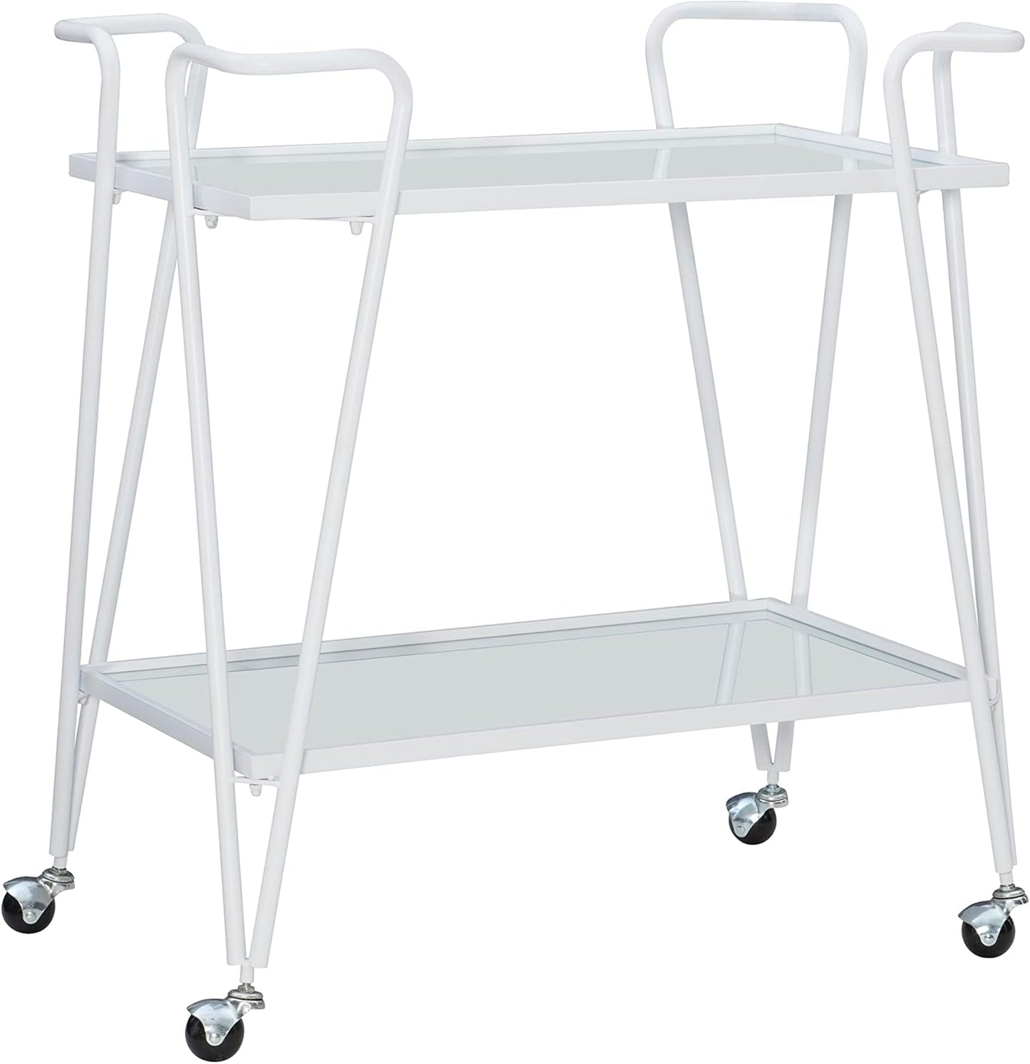 Linon Gina Silver Mid Century Bar Cart with Mirrored Shelves on Locking Castors