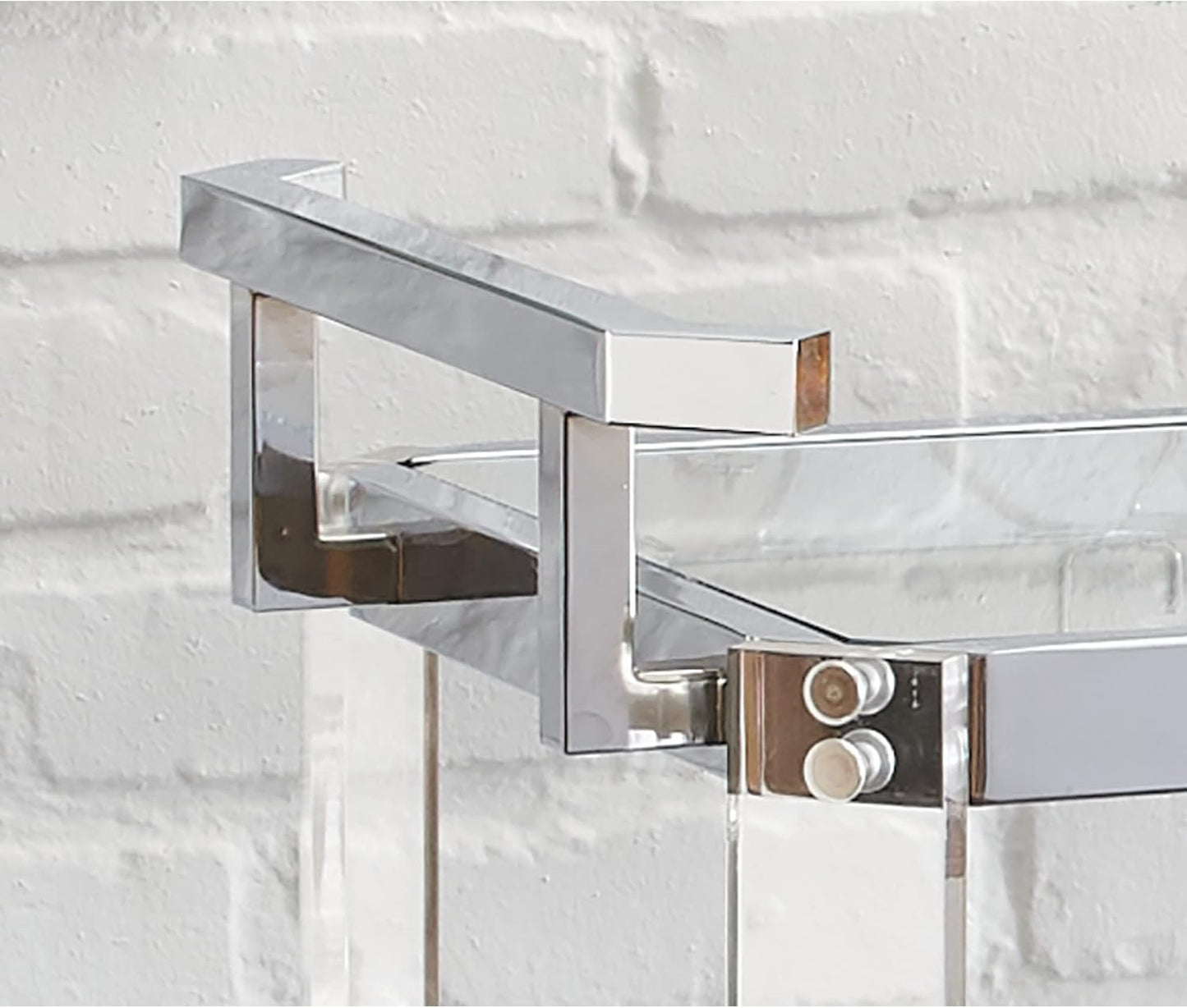 Steve Silver Furniture Aerin Kitchen Server Cart, Silver bar Cart, Tempered Glass, Two Display Shelves, 4 Casters, 3 Ring Wire Wine Bottle Holder, Dining Room, Bar, 28"" L x 17"" W x 35"" H, Silver