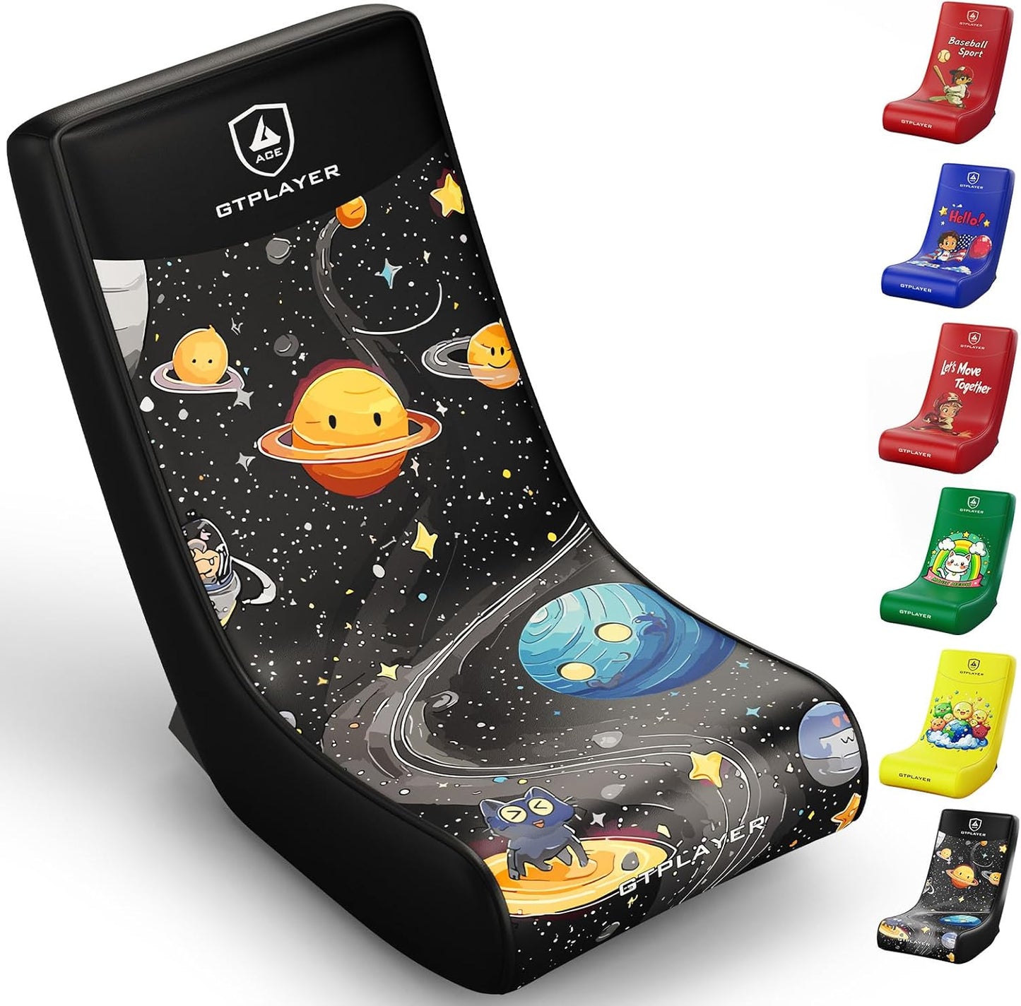 GTPLAYER Gaming Floor Rocking Chair – Rocker Floor Game Chair with Angle Limiter, Stylish Patterned Design, Comfortable Video Game Seat, Blue Flag Pattern