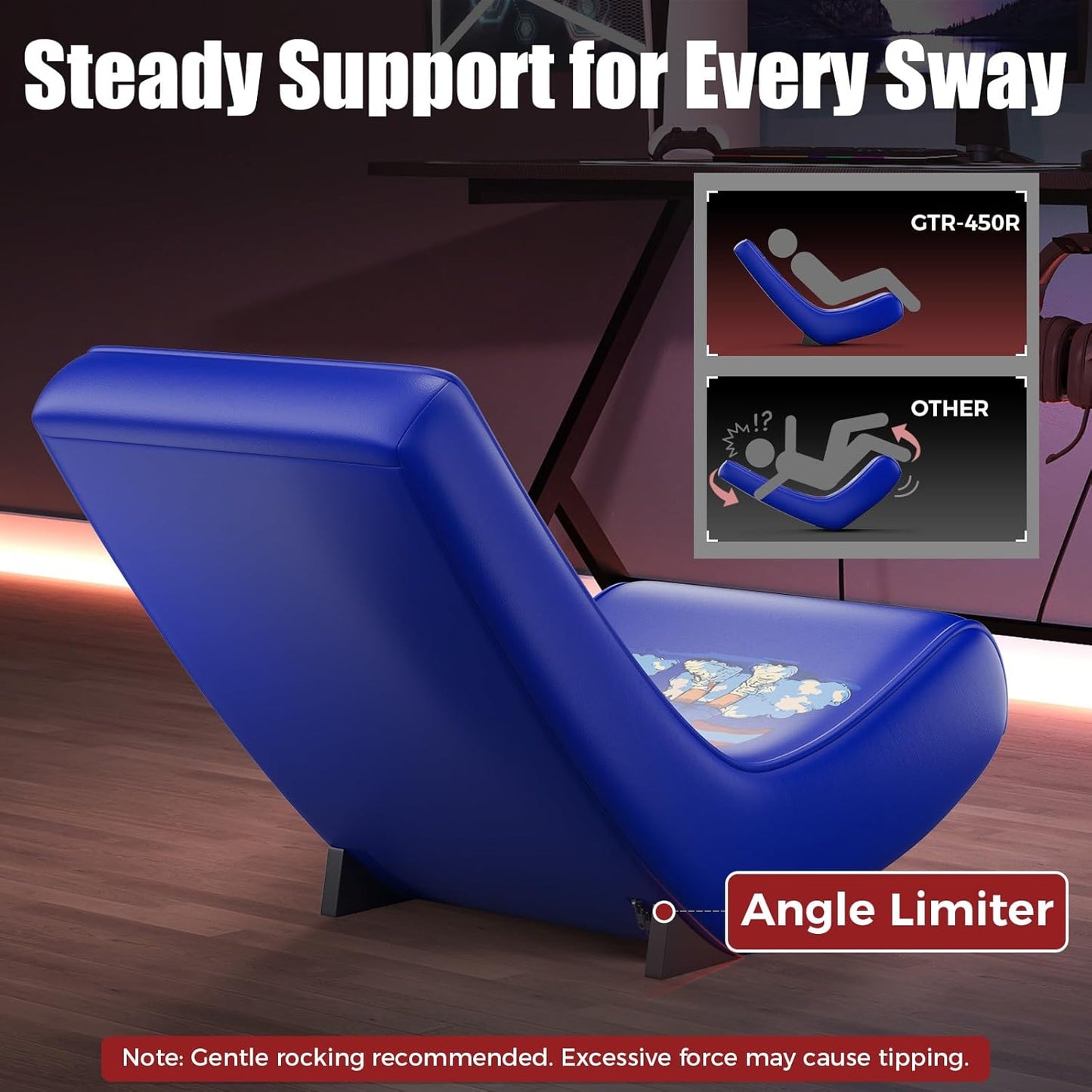 GTPLAYER Gaming Floor Rocking Chair – Rocker Floor Game Chair with Angle Limiter, Stylish Patterned Design, Comfortable Video Game Seat, Blue Flag Pattern