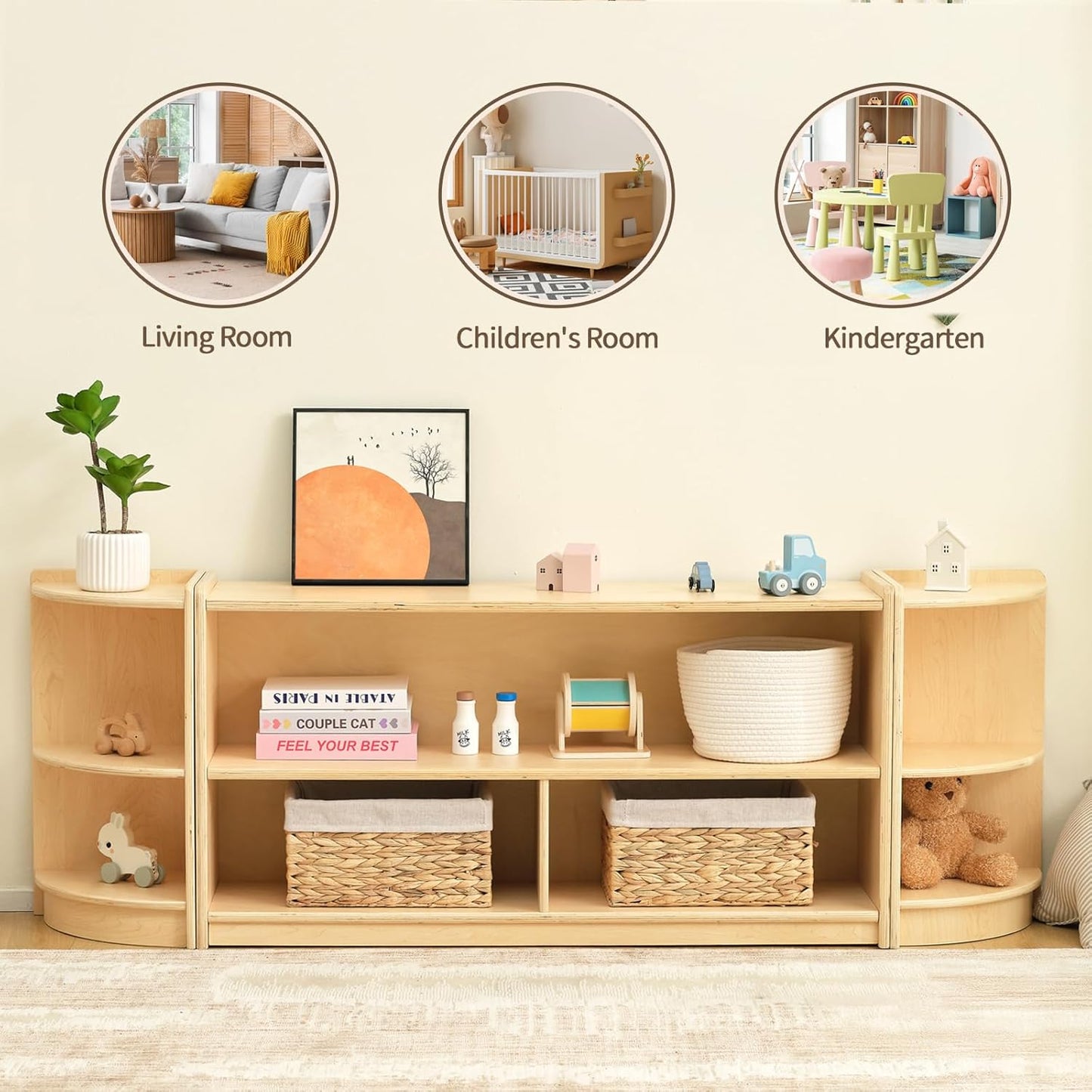 OOOK Wood Corner Cabinet, 2-Tier Toy Organizers and Storage, Montessori Shelf for Kids Room, Playroom, Nursery, Classroom, Kindergarten