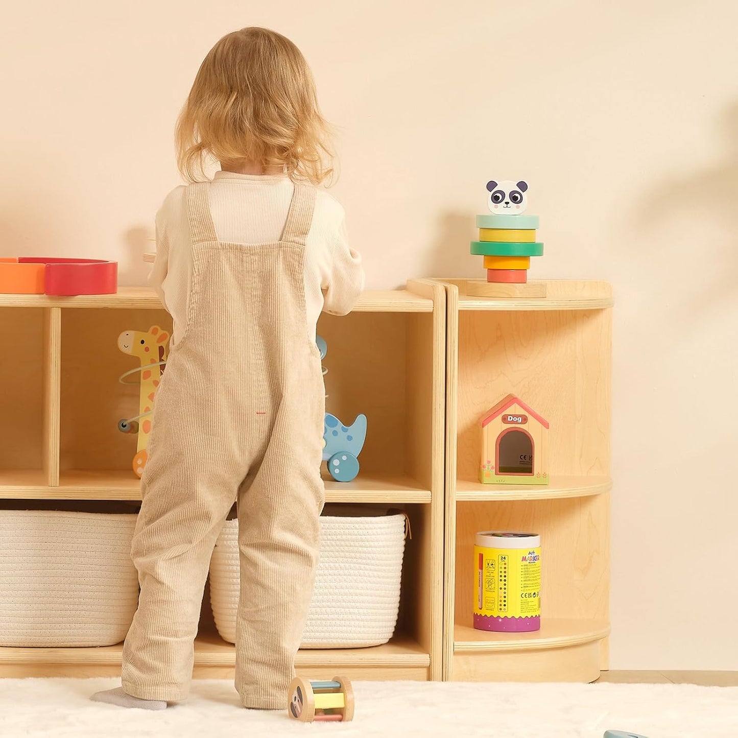 OOOK Wood Corner Cabinet, 2-Tier Toy Organizers and Storage, Montessori Shelf for Kids Room, Playroom, Nursery, Classroom, Kindergarten