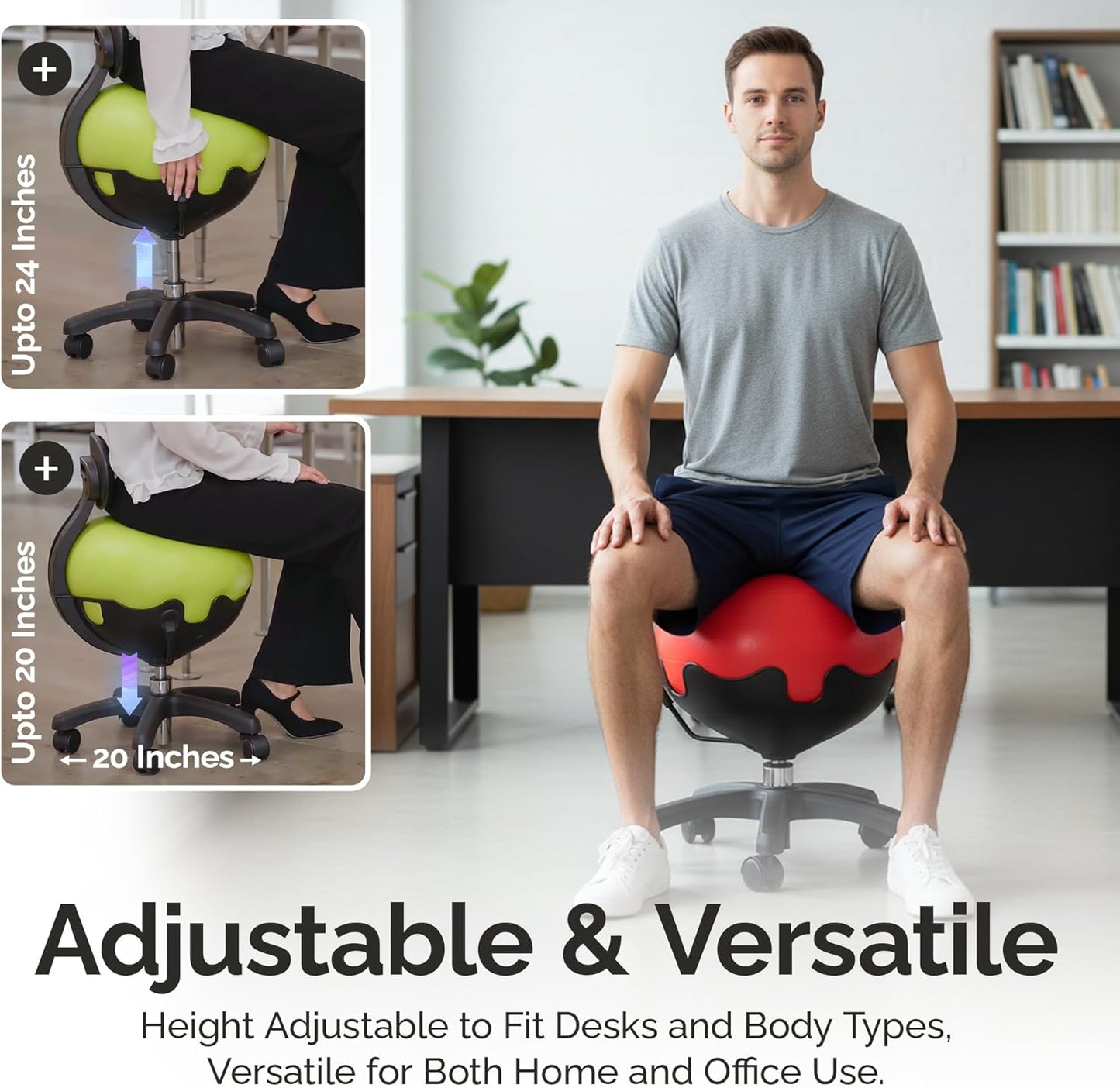 Aeromat Elite Yoga Ball Chair for Office & Home 250lbs Cap – Ergonomic Balance Ball Desk Chair w/Lockable Wheels,Adjustable Height, Anti-Burst Removable Ball, Back Support for Posture & Core Relief
