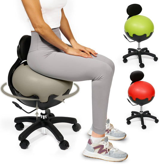 Aeromat Elite Yoga Ball Chair for Office & Home 250lbs Cap – Ergonomic Balance Ball Desk Chair w/Lockable Wheels,Adjustable Height, Anti-Burst Removable Ball, Back Support for Posture & Core Relief