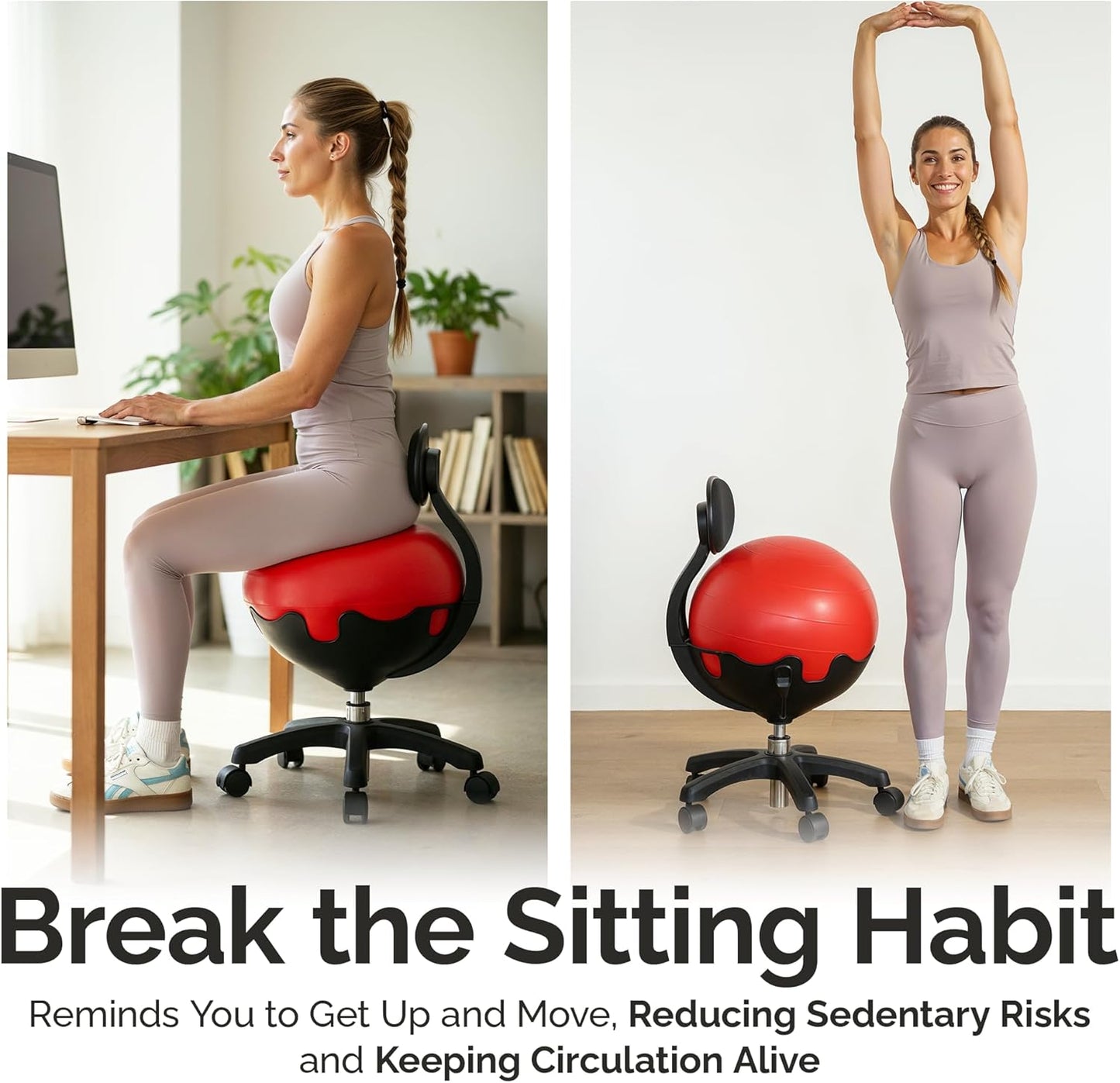 Aeromat Elite Yoga Ball Chair for Office & Home 250lbs Cap – Ergonomic Balance Ball Desk Chair w/Lockable Wheels,Adjustable Height, Anti-Burst Removable Ball, Back Support for Posture & Core Relief