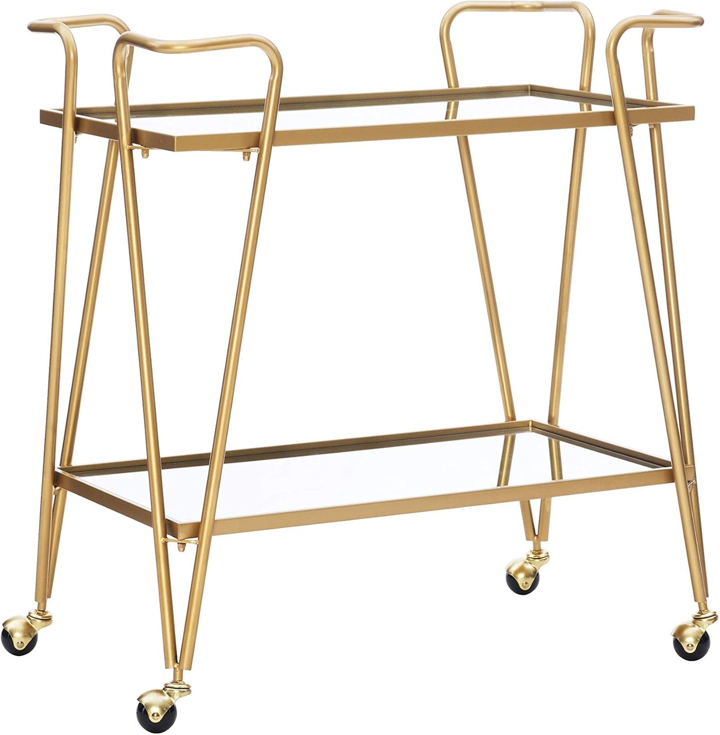 Linon Gina Silver Mid Century Bar Cart with Mirrored Shelves on Locking Castors