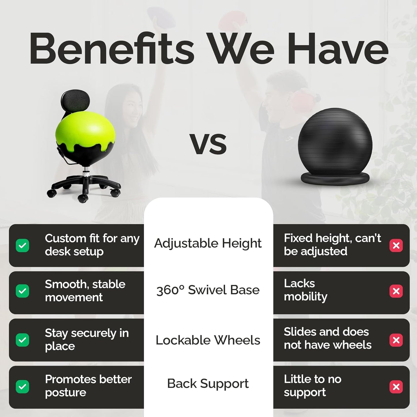 Aeromat Elite Yoga Ball Chair for Office & Home 250lbs Cap – Ergonomic Balance Ball Desk Chair w/Lockable Wheels,Adjustable Height, Anti-Burst Removable Ball, Back Support for Posture & Core Relief