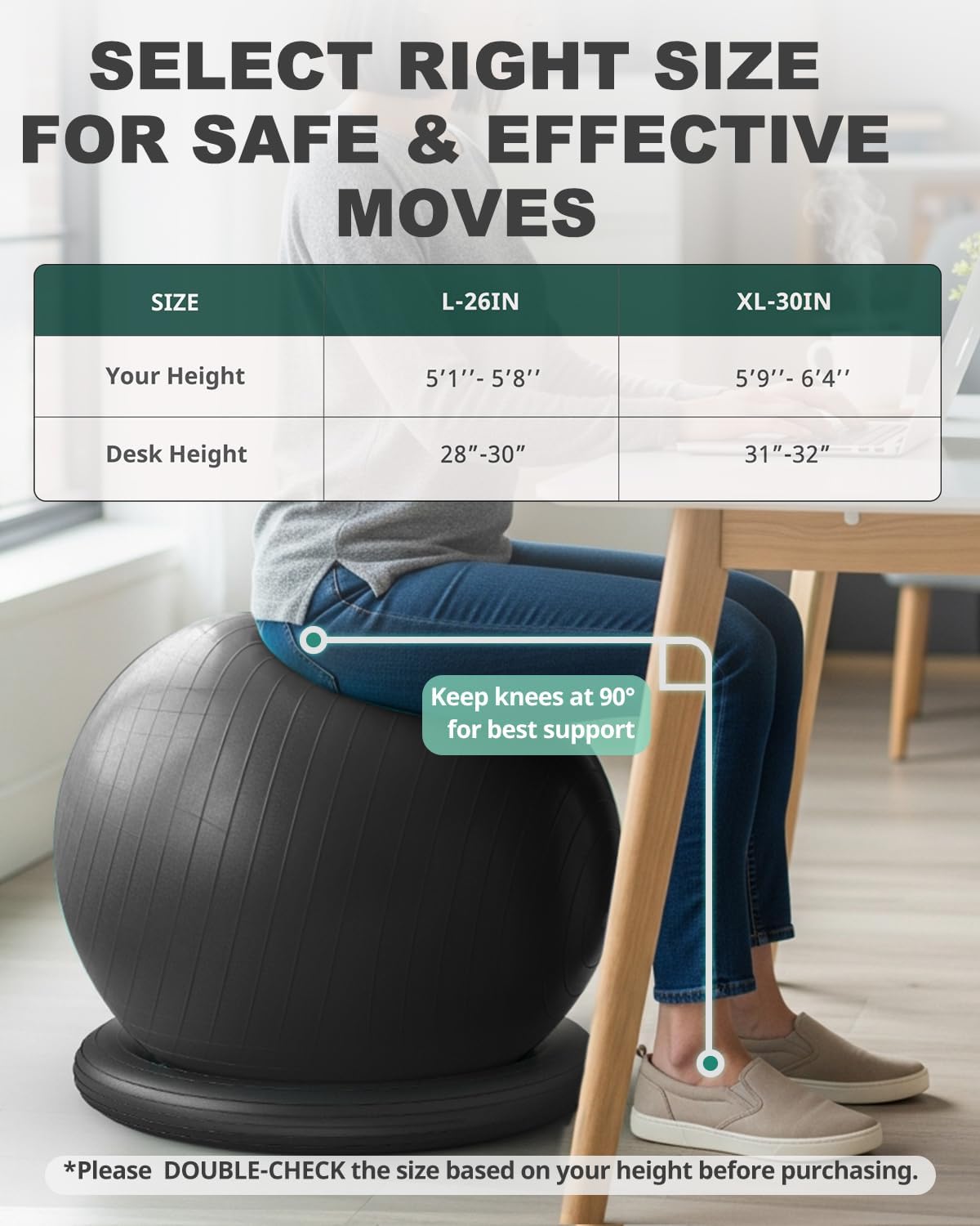 Trideer Exercise Ball for Office Desk, Yoga Ball Chair to Relieve Back Pain, Stability & Fitness Ball Seat with Base, Home Gym Core Workout, Abs, Stretching & Therapy