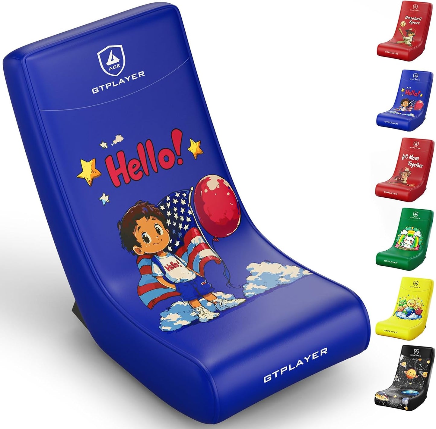 GTPLAYER Gaming Floor Rocking Chair – Rocker Floor Game Chair with Angle Limiter, Stylish Patterned Design, Comfortable Video Game Seat, Blue Flag Pattern