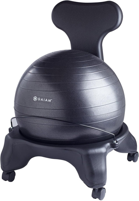 Gaiam 610-6002RTL Balance Ball Chair - Classic Yoga Ball Chair with 52cm Stability Ball, Pump & Exercise Guide for Home or Office, Black