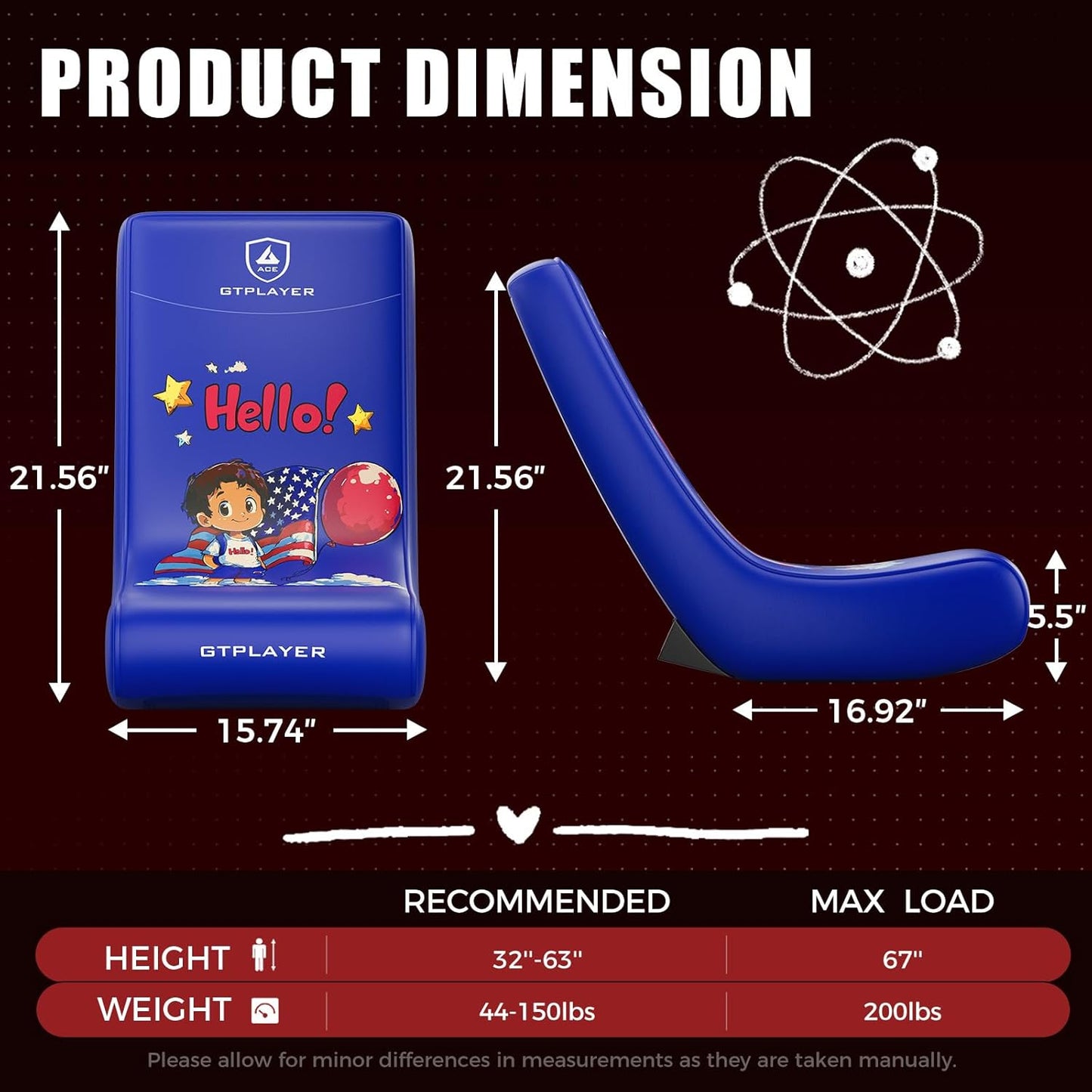 GTPLAYER Gaming Floor Rocking Chair – Rocker Floor Game Chair with Angle Limiter, Stylish Patterned Design, Comfortable Video Game Seat, Blue Flag Pattern