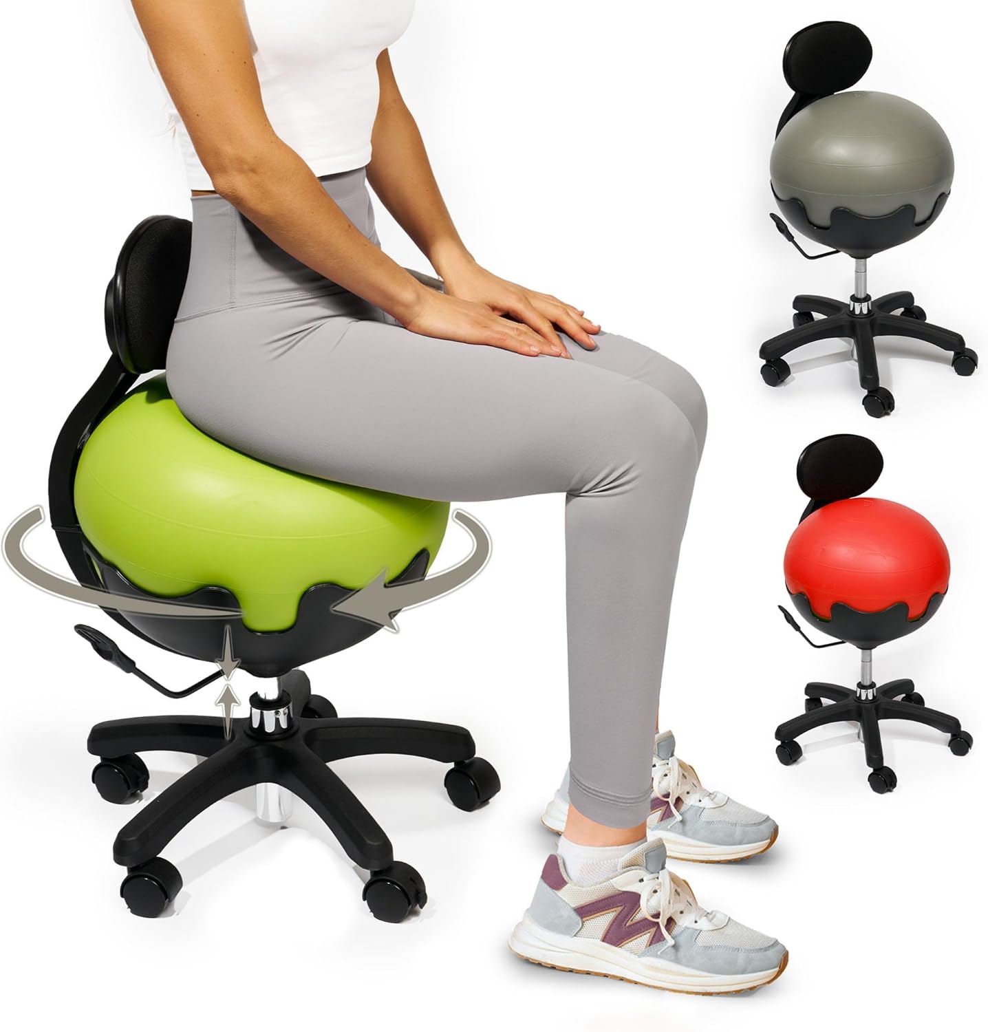 Aeromat Elite Yoga Ball Chair for Office & Home 250lbs Cap – Ergonomic Balance Ball Desk Chair w/Lockable Wheels,Adjustable Height, Anti-Burst Removable Ball, Back Support for Posture & Core Relief