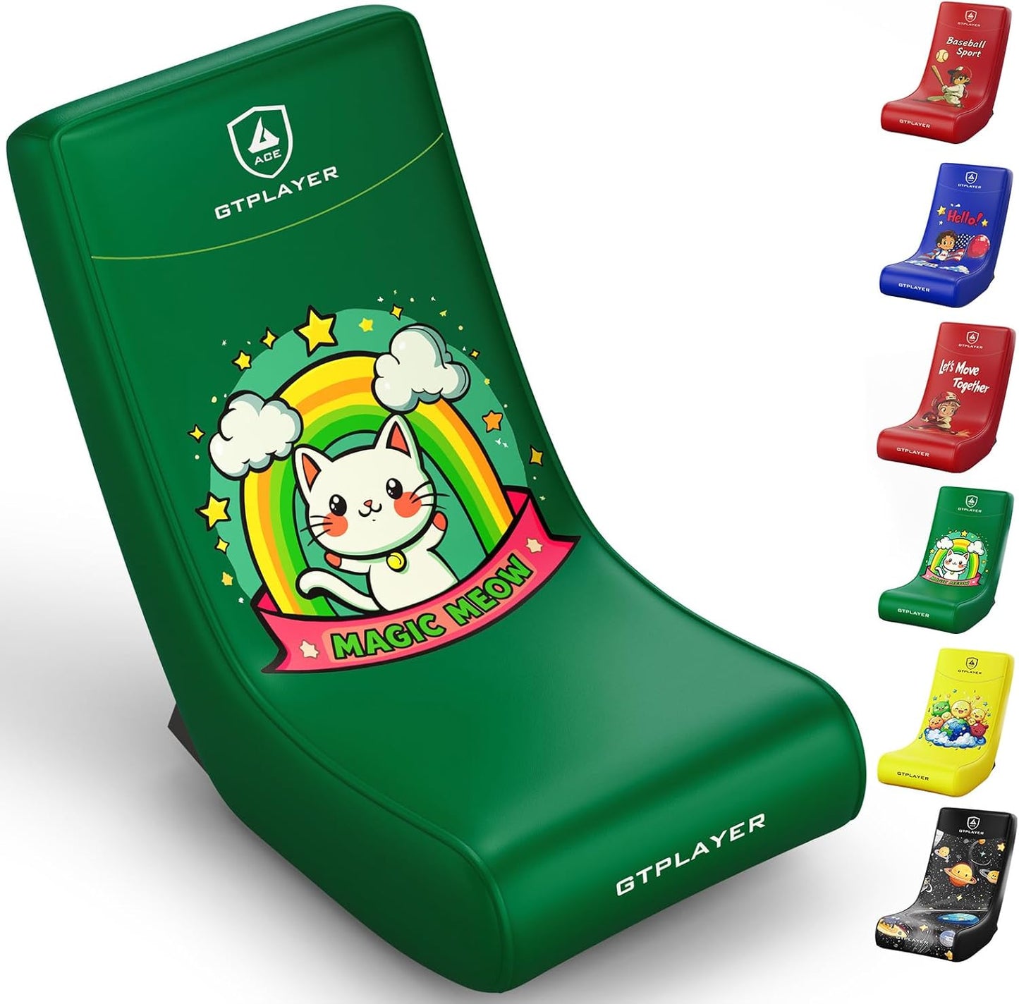 GTPLAYER Gaming Floor Rocking Chair – Rocker Floor Game Chair with Angle Limiter, Stylish Patterned Design, Comfortable Video Game Seat, Blue Flag Pattern