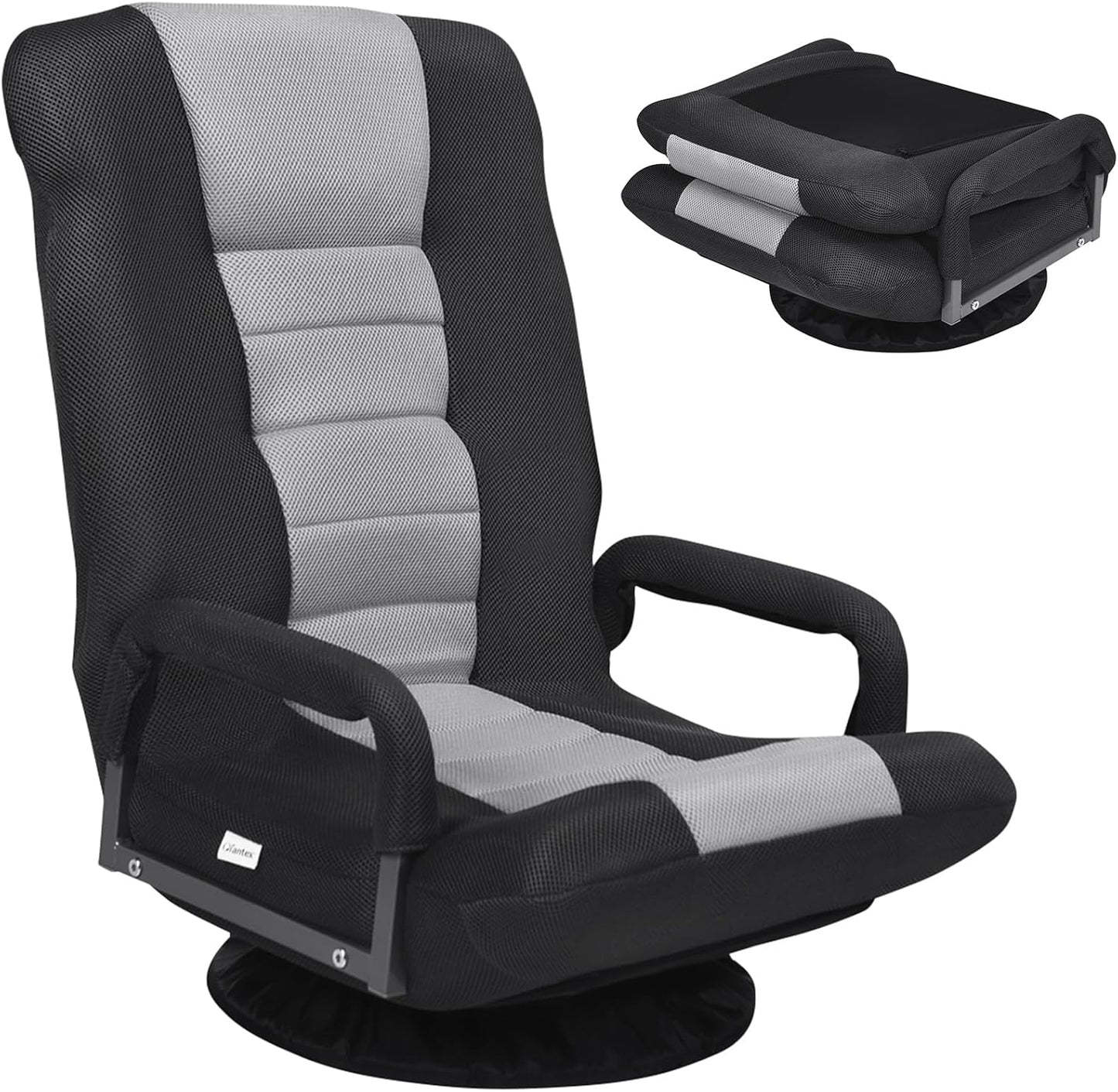 Giantex Floor Chair, 360 Degree Swivel Chair with Adjustable Backrest, Lumbar Support, Armrest, Foldable Lazy Sofa Rocker for TV, Reading, Playing Video Games, Black/Red