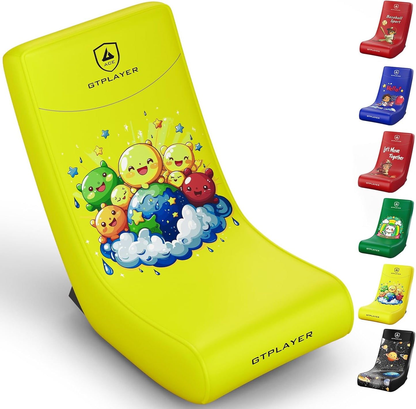 GTPLAYER Gaming Floor Rocking Chair – Rocker Floor Game Chair with Angle Limiter, Stylish Patterned Design, Comfortable Video Game Seat, Blue Flag Pattern