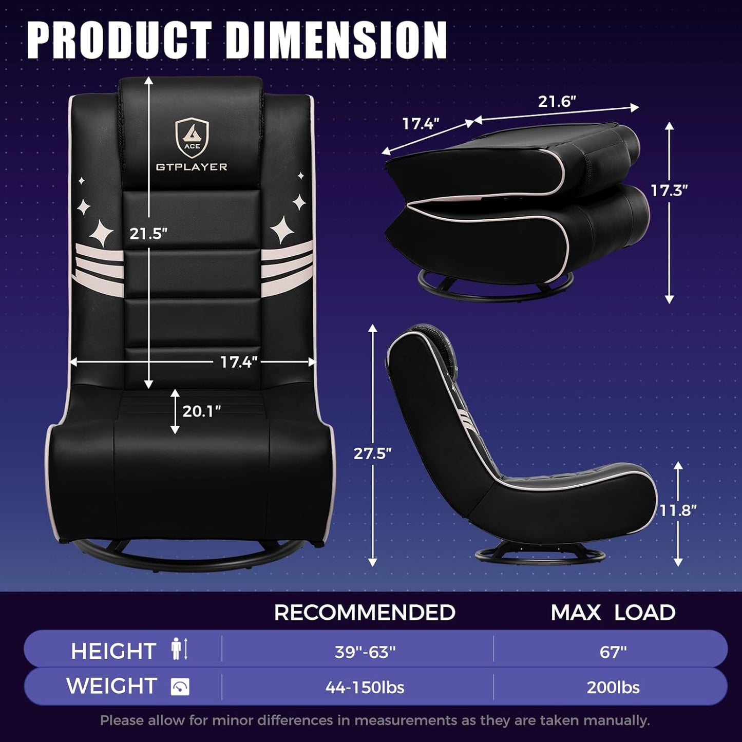 GTPLAYER Floor Gaming Chair Foldable Swivel Floor Chairs for Kids Boys Comfy Video Game Seat with 360° Multipurpose for Gamers, Bedroom or Game Room (Gold)