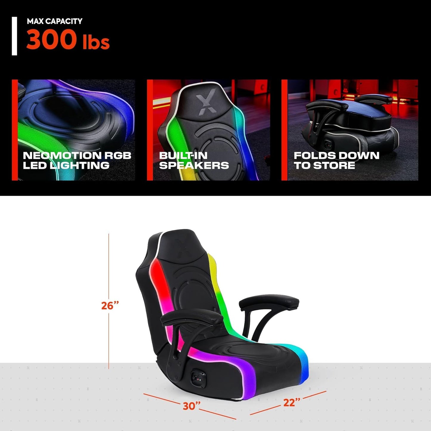 X Rocker Video Gaming Floor Rocker Chair, Built-in Audio, Foldable, for Gamers, Bedroom, or Game Room for Boys, Girls, Teens 5-17, Gifts for Gamers
