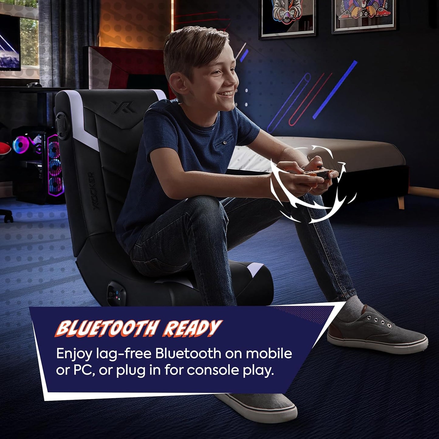 X Rocker Video Gaming Floor Rocker Chair, Built-in Audio, Foldable, for Gamers, Bedroom, or Game Room for Boys, Girls, Teens 5-17, Gifts for Gamers