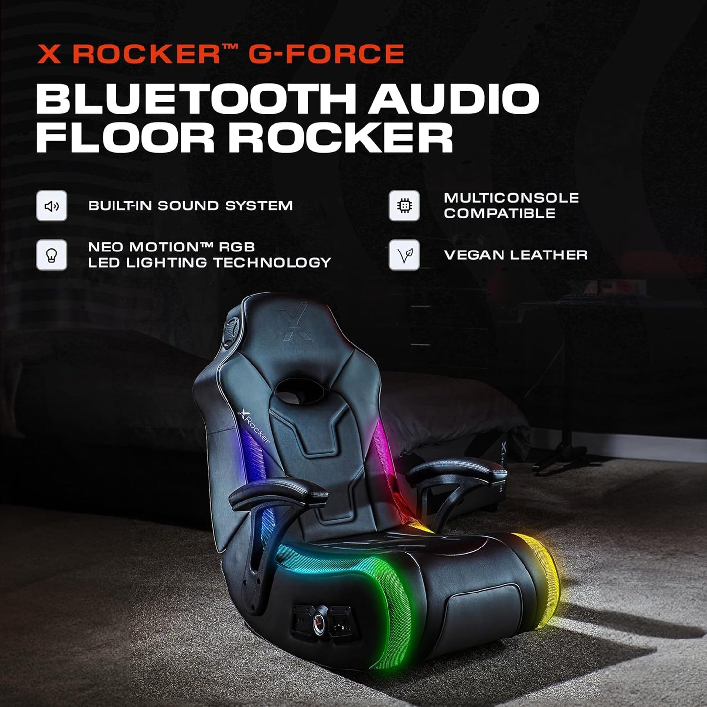 X Rocker Video Gaming Floor Rocker Chair, Built-in Audio, College Dorm Essentials for Guys and Girls, Bedroom, Foldable, Gifts for Gamers