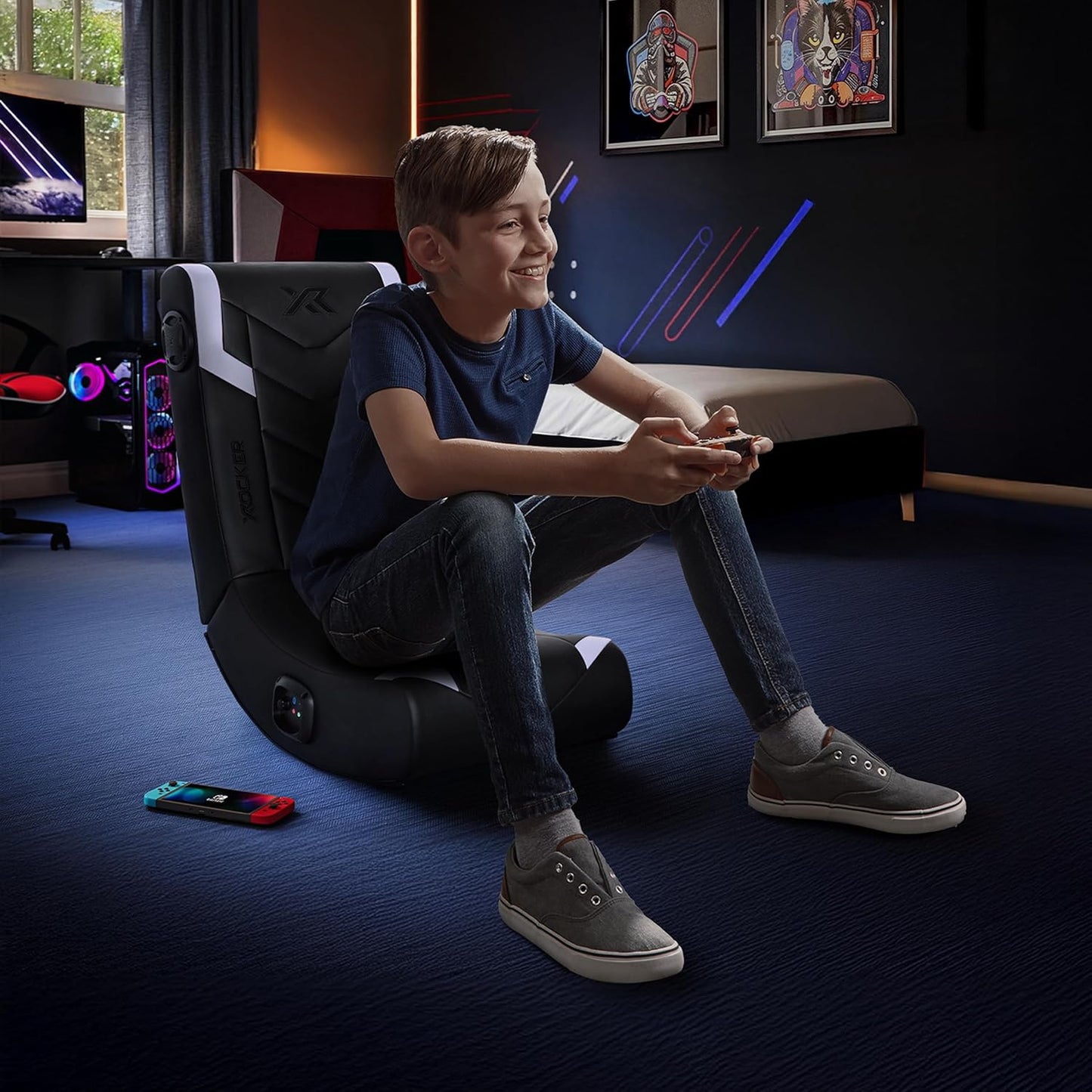 X Rocker Video Gaming Floor Rocker Chair, Built-in Audio, Foldable, for Gamers, Bedroom, or Game Room for Boys, Girls, Teens 5-17, Gifts for Gamers