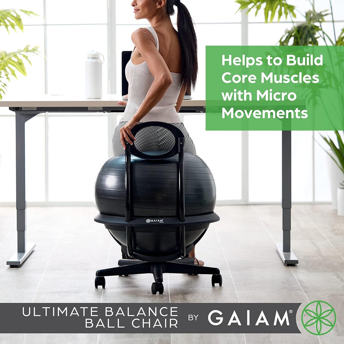 Gaiam Ultimate Balance Ball Chair with Swivel Base - Premium Exercise Stability Yoga Ball Ergonomic Chair for Home and Office Desk - Air Pump, Exercise Guide