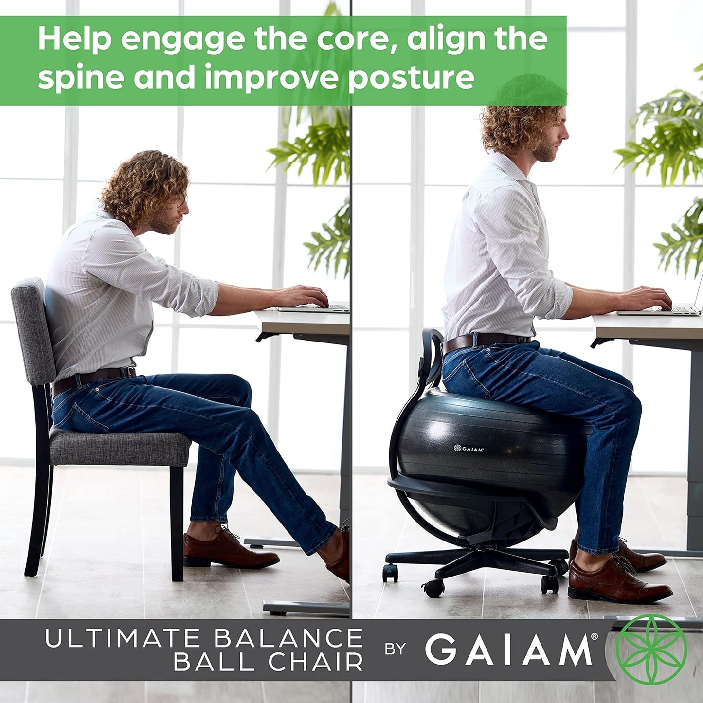 Gaiam Ultimate Balance Ball Chair with Swivel Base - Premium Exercise Stability Yoga Ball Ergonomic Chair for Home and Office Desk - Air Pump, Exercise Guide